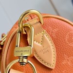 Louis Vuitton-inspired Speedy P9 Bandoulière 20 replica handbag in black silver and orange glossy leather style