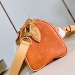 Louis Vuitton-inspired Speedy P9 Bandoulière 20 replica handbag in black silver and orange glossy leather style