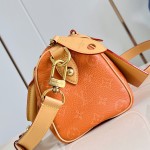 Louis Vuitton-inspired Speedy P9 Bandoulière 20 replica handbag in black silver and orange glossy leather style
