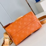 Louis Vuitton-inspired Speedy P9 Bandoulière 20 replica handbag in black silver and orange glossy leather style