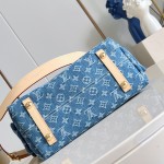 Louis Vuitton CarryAll Cargo PM Denim Rendez-Vous handbag in blue and military green denim with leather trim and luggage tag