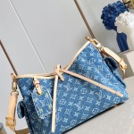 Louis Vuitton CarryAll Cargo PM Denim Rendez-Vous handbag in blue and military green denim with leather trim and luggage tag
