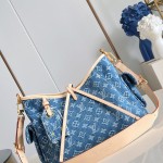 Louis Vuitton CarryAll Cargo PM Denim Rendez-Vous handbag in blue and military green denim with leather trim and luggage tag