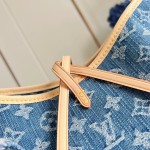 Louis Vuitton CarryAll Cargo PM Denim Rendez-Vous handbag in blue and military green denim with leather trim and luggage tag