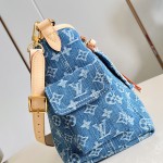 Louis Vuitton CarryAll Cargo PM Denim Rendez-Vous handbag in blue and military green denim with leather trim and luggage tag