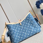 Louis Vuitton CarryAll Cargo PM Denim Rendez-Vous handbag in blue and military green denim with leather trim and luggage tag