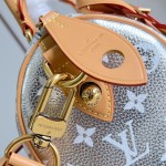 Louis Vuitton-inspired Speedy P9 Bandoulière 20 replica handbag in black silver and orange glossy leather style