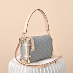 Louis Vuitton Side Trunk Medium Monogram Denim Gray Handbag M13285 with S-lock closure and gold-tone hardware