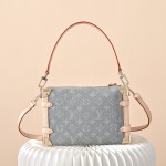 Louis Vuitton Side Trunk Medium Monogram Denim Gray Handbag M13285 with S-lock closure and gold-tone hardware