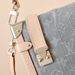 Louis Vuitton Side Trunk Medium Monogram Denim Gray Handbag M13285 with S-lock closure and gold-tone hardware