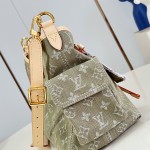 Louis Vuitton CarryAll Cargo PM Denim Rendez-Vous handbag in blue and military green denim with leather trim and luggage tag