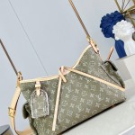 Louis Vuitton CarryAll Cargo PM Denim Rendez-Vous handbag in blue and military green denim with leather trim and luggage tag