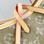 Louis Vuitton CarryAll Cargo PM Denim Rendez-Vous handbag in blue and military green denim with leather trim and luggage tag