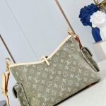 Louis Vuitton CarryAll Cargo PM Denim Rendez-Vous handbag in blue and military green denim with leather trim and luggage tag