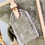 Louis Vuitton CarryAll Cargo PM Denim Rendez-Vous handbag in blue and military green denim with leather trim and luggage tag