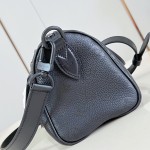 Louis Vuitton-inspired Speedy P9 Bandoulière 20 replica handbag in black silver and orange glossy leather style