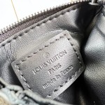 Louis Vuitton-inspired Speedy P9 Bandoulière 20 replica handbag in black silver and orange glossy leather style