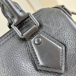 Louis Vuitton-inspired Speedy P9 Bandoulière 20 replica handbag in black silver and orange glossy leather style