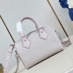 Louis Vuitton-inspired Speedy Bandoulière 20 replica handbag in Monogram Empreinte-style embossed grained leather