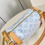 Louis Vuitton-inspired Side Trunk medium replica handbag in Monogram Bleu Courrier style