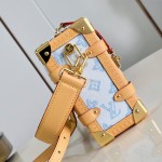 Louis Vuitton-inspired Side Trunk medium replica handbag in Monogram Bleu Courrier style