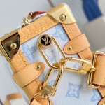 Louis Vuitton-inspired Side Trunk medium replica handbag in Monogram Bleu Courrier style