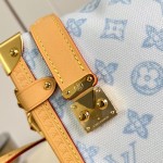 Louis Vuitton-inspired Side Trunk medium replica handbag in Monogram Bleu Courrier style