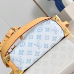 Louis Vuitton-inspired Side Trunk medium replica handbag in Monogram Bleu Courrier style
