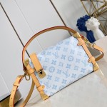 Louis Vuitton-inspired Side Trunk medium replica handbag in Monogram Bleu Courrier style