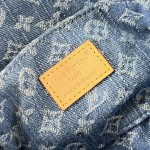 Louis Vuitton-inspired Pochette Cosmétique small replica cosmetic pouch in rose pink and blue Monogram denim style