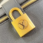 Louis Vuitton-inspired Low Key Vanity Pouch replica handbag in brown and black with brass-style lock