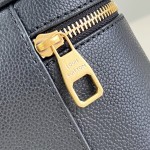 Louis Vuitton-inspired Low Key Vanity Pouch replica handbag in brown and black with brass-style lock