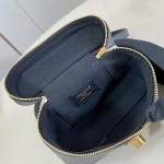 Louis Vuitton-inspired Low Key Vanity Pouch replica handbag in brown and black with brass-style lock
