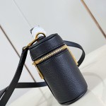 Louis Vuitton-inspired Low Key Vanity Pouch replica handbag in brown and black with brass-style lock