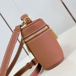 Louis Vuitton-inspired Low Key Vanity Pouch replica handbag in brown and black with brass-style lock