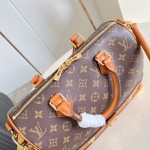 Louis Vuitton-inspired Out Of The Trunk Speedy 30 replica handbag with Monogram-style upper and metal trunk-style corners