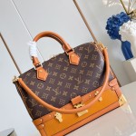 Louis Vuitton-inspired Out Of The Trunk Speedy 30 replica handbag with Monogram-style upper and metal trunk-style corners