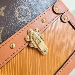 Louis Vuitton-inspired Out Of The Trunk Speedy 30 replica handbag with Monogram-style upper and metal trunk-style corners