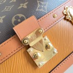 Louis Vuitton-inspired Out Of The Trunk Speedy 30 replica handbag with Monogram-style upper and metal trunk-style corners