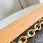 Louis Vuitton-inspired Side Trunk East West replica handbag in Monogram-style canvas with chain and trunk-style corners