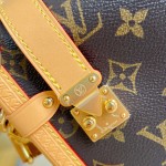  Louis Vuitton-inspired Side Trunk East West replica handbag in Monogram-style canvas with chain and trunk-style corners