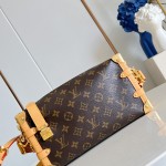  Louis Vuitton-inspired Side Trunk East West replica handbag in Monogram-style canvas with chain and trunk-style corners