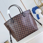 Louis Vuitton Neverfull MM Damier Ebene tote bag N41603 with steel-tone hardware leather trim and removable zip pouch