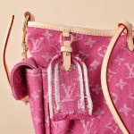 Louis Vuitton CarryAll Cargo PM Denim Rendez-Vous handbag in blue and military green denim with leather trim and luggage tag