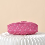 Louis Vuitton Pochette Valley Monogram Denim rose red handbag M28327 with leather trim and removable handle