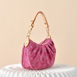 Louis Vuitton Pochette Valley Monogram Denim rose red handbag M28327 with leather trim and removable handle