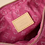 Louis Vuitton Pochette Valley Monogram Denim rose red handbag M28327 with leather trim and removable handle