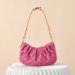 Louis Vuitton Pochette Valley Monogram Denim rose red handbag M28327 with leather trim and removable handle