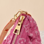 Louis Vuitton Pochette Valley Monogram Denim rose red handbag M28327 with leather trim and removable handle