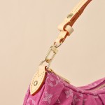 Louis Vuitton Pochette Valley Monogram Denim rose red handbag M28327 with leather trim and removable handle